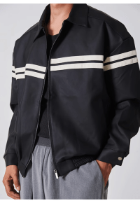Men's Double white stripe PU leather jacket