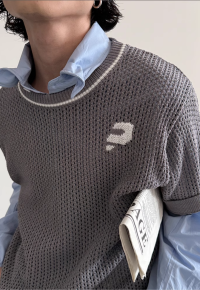 Men's Design contrasting hollow knit sweater SS25 VOL.1