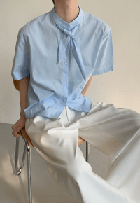 Men's Short-sleeved ribbon shirt