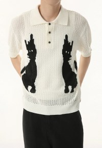 Men's Cartoon Kitten Design Polo Knit SS25 VOL.1