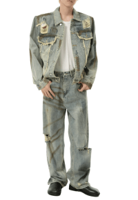 Men's Retro wasteland style denim suit