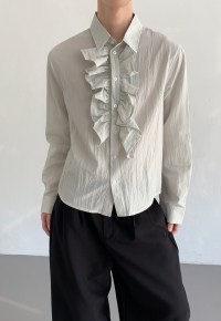 Men's Ruffled Button-Down Shirt