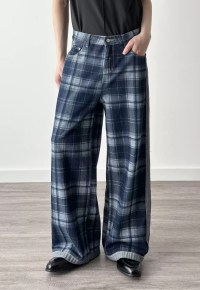 Men's Plaid Patchwork Denim Pants